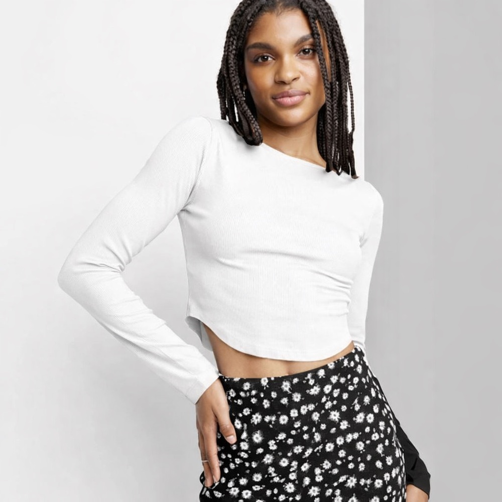 Wild Fable White Long Sleeve Crop Top